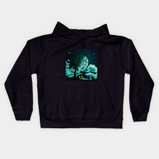 Halloween Cat Under Moonlight and Stars Kids Hoodie